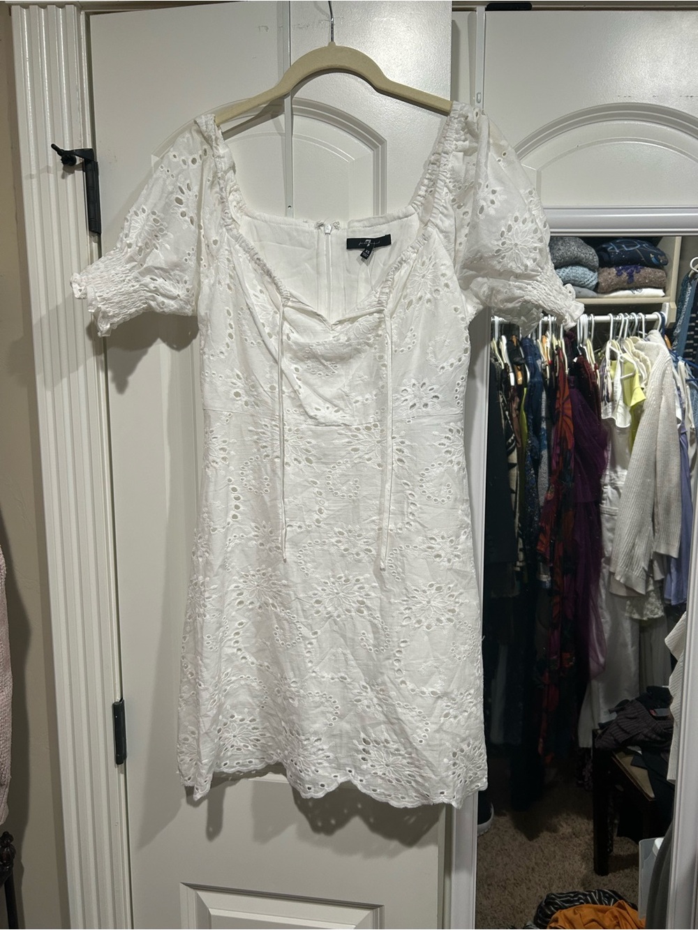 7 For All Mankind White Cotton Eyelet Mini Dress